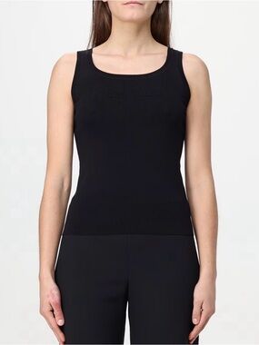 Max Mara black scoop neck basic tank top with bra shelf size L